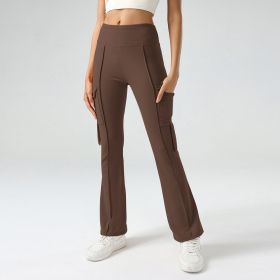 Winter Workwear Pockets Flared Pants (Option: Brown-XXL)