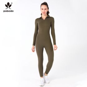 Polo Collar Long Jumpsuit (Option: Green-XL)