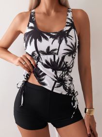 Women's Tankini Set With Backless Top And Tropical Print Briefs, Two-piece Set (Option: XXL-Black)