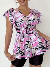 Women's Fashion Plus-size Tankini Set, Skirt Style, Drawstring At The Chest, Two-piece Set, Vacation Style (Option: 1XL-Colour)