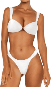 Saodimallsu Womens Cheeky Push Up Bikini Sets 2 Piece Swimsuits High Cut Wide Straps Ruched Beach Bathing Suits (Option: White-XS)