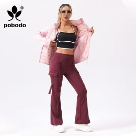 Winter Workwear Pockets Flared Pants (Option: Wine red-XXL)