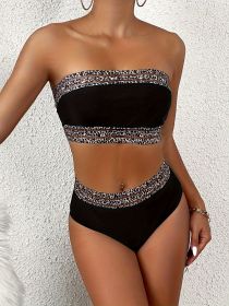 Women's Fashion Solid Color Bikini Set Bra Sexy Leopard Print Bikini (Option: Black-S)