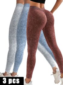 3 Pack V-Back Scrunch Butt Workout Leggings, Women Seamless Gym Yoga Leggings High Waist Active Yoga Pants, Yoga Leggings High Waist Active Yoga (Color: 3PACK3, size: L)