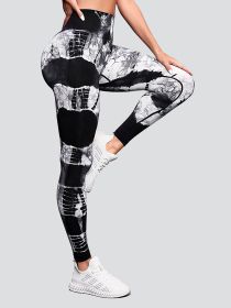 Tie-dye High Waist Tummy Control Butt Lifting Moisture Wicking Quick Drying Seamless Tie Dye Yoga Pants, Running Sports Tight Pants (Color: White, size: M)
