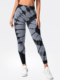 Tie-dye High Waist Tummy Control Butt Lifting Moisture Wicking Quick Drying Seamless Tie Dye Yoga Pants, Running Sports Tight Pants (Color: Grey, size: L)