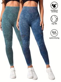 2 Pack Women's Seamless Washed Wide Waistband Sports Leggings, Women's High Waist Yoga Leggings (Color: 2PACK4, size: M)