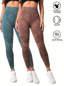 2 Pack Women's Seamless Washed Wide Waistband Sports Leggings, Women's High Waist Yoga Leggings (Color: 2PACK3, size: M)