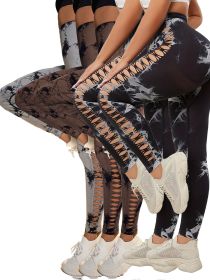 5 Pack Women's Tie-Dye Cutout Yoga Pants High-Waisted Leggings Women's Tie-Dye Leggings, (Color: 5PACK2, size: S)