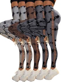 5 Pack Women's Tie-Dye Cutout Yoga Pants High-Waisted Leggings Women's Tie-Dye Leggings, (Color: 5PACK3, size: L)