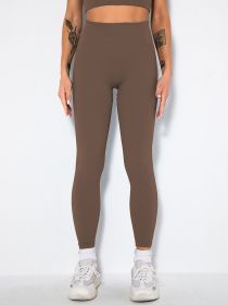Butt Lifting Yoga Leggings Workout High Waist Tummy Control Ruched Booty Pants (Color: Coffee, size: L)