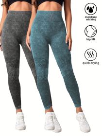2 Pack Women's Seamless Washed Wide Waistband Sports Leggings, Women's High Waist Yoga Leggings (Color: 2PACK1, size: M)