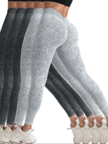 5 Pack V-Back Scrunch Butt Workout Leggings, Women Seamless Gym Yoga Leggings High Waist Active Yoga Pants, Yoga Leggings High Waist Active Yoga (Color: 5PACK1, size: L)