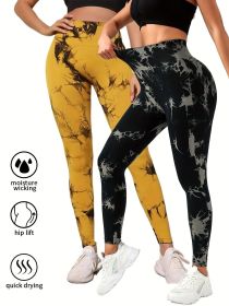 2 Pack Tie Dye Workout Seamless Leggings For Women High Waist Gym Leggings Yoga Pants, Seamless Leggings For Women High Waist Yoga Pants (Color: 2PACK3, size: S)
